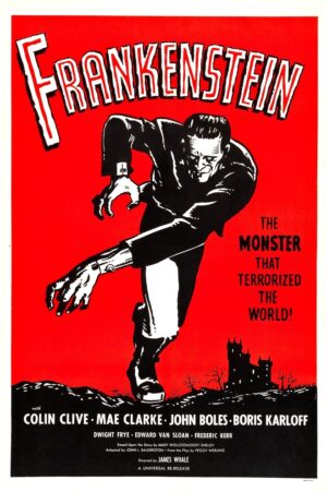 Frankenstein (1931), One Sheet (27'' x 41'') R-1960s Red.